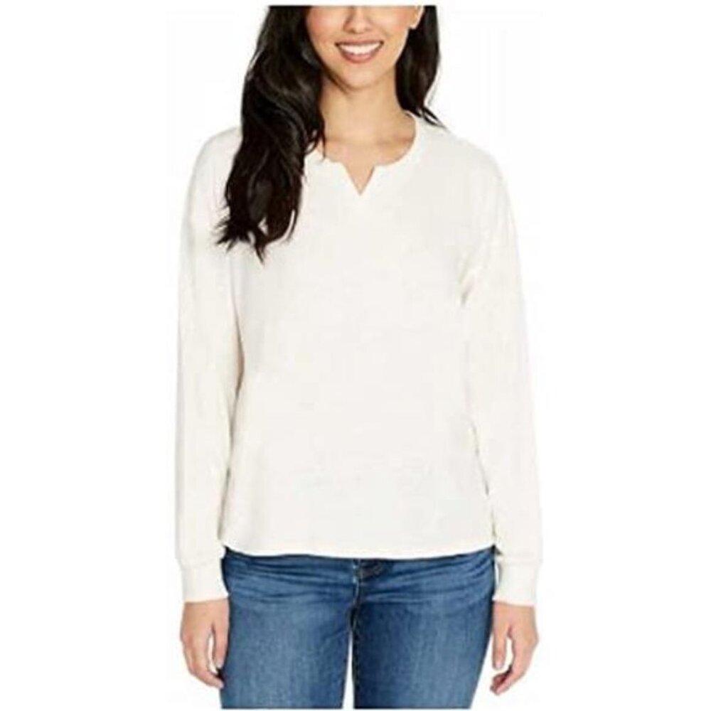 Buffalo David Bitton Womens Long Sleeve Crew Neck Top (Ivory, Medium)